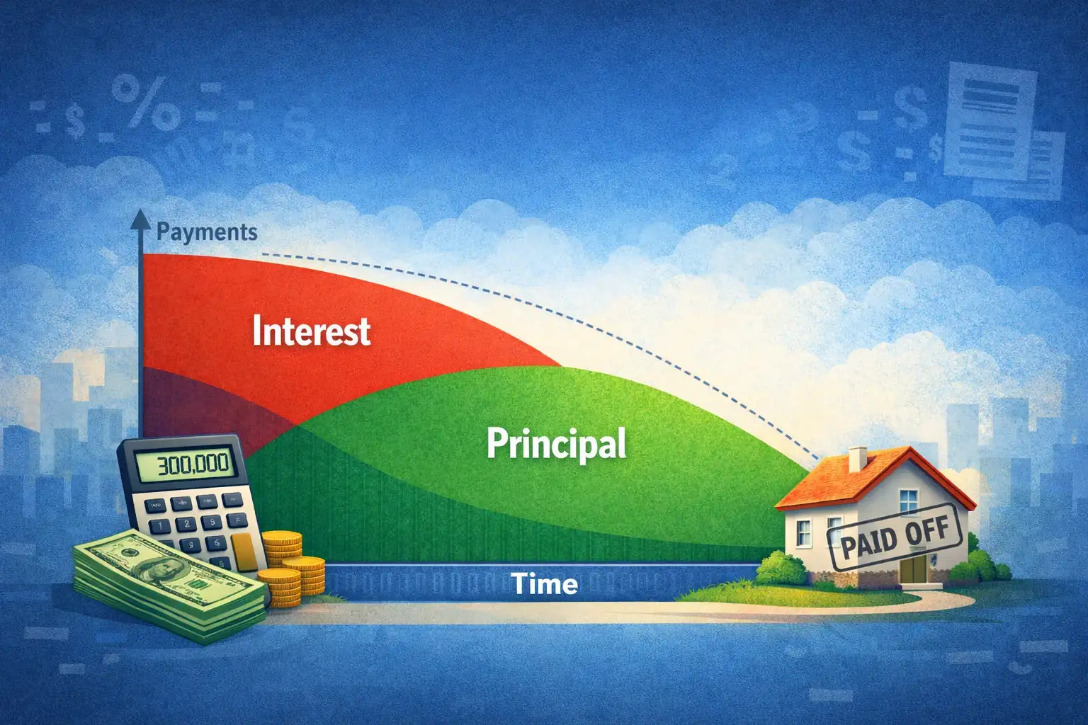 Diagram showing principal and interest breakdown in a loan amortization schedule