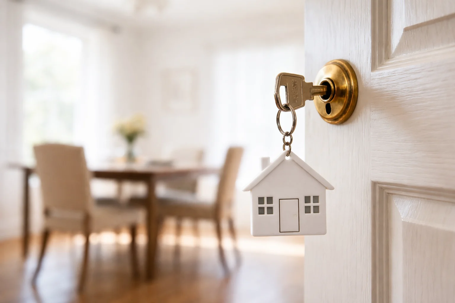 House key in a door lock symbolizing hidden costs and expenses when buying a home