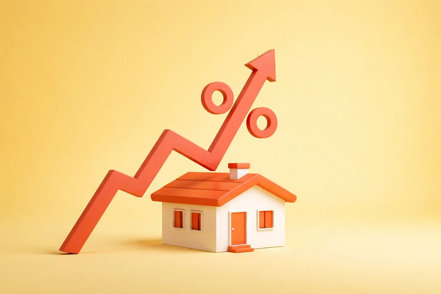 House model with upward arrow chart representing fixed vs variable interest rate loan comparison